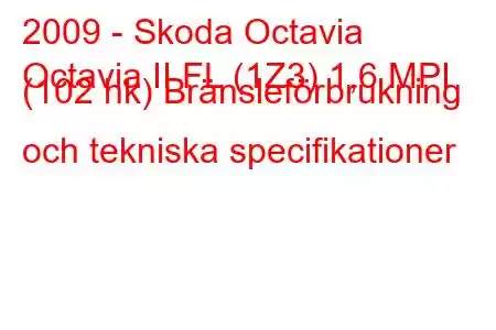 2009 - Skoda Octavia
Octavia II FL (1Z3) 1,6 MPI (102 hk) Bränsleförbrukning och tekniska specifikationer