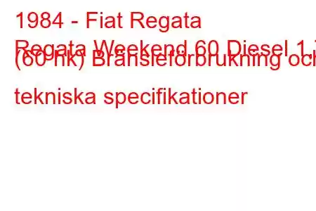 1984 - Fiat Regata
Regata Weekend 60 Diesel 1,7 (60 hk) Bränsleförbrukning och tekniska specifikationer