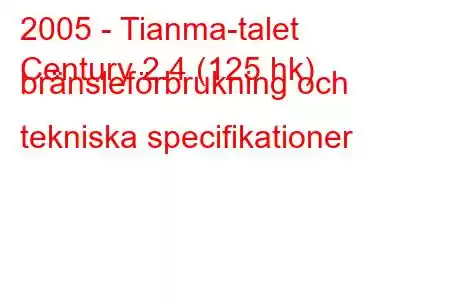 2005 - Tianma-talet
Century 2.4 (125 hk) bränsleförbrukning och tekniska specifikationer