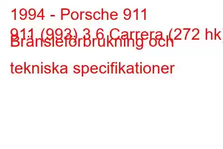 1994 - Porsche 911
911 (993) 3.6 Carrera (272 hk) Bränsleförbrukning och tekniska specifikationer