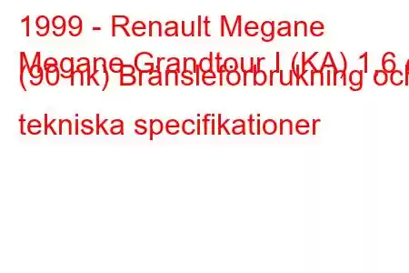 1999 - Renault Megane
Megane Grandtour I (KA) 1,6 e (90 hk) Bränsleförbrukning och tekniska specifikationer