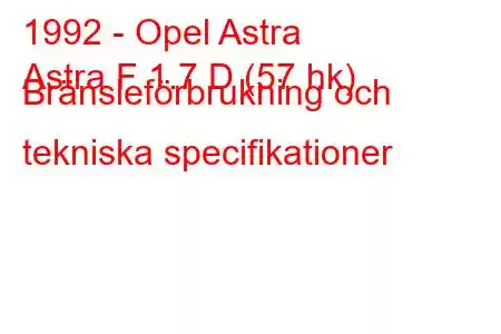 1992 - Opel Astra
Astra F 1.7 D (57 hk) Bränsleförbrukning och tekniska specifikationer