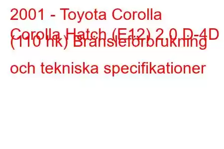 2001 - Toyota Corolla
Corolla Hatch (E12) 2.0 D-4D (110 hk) Bränsleförbrukning och tekniska specifikationer