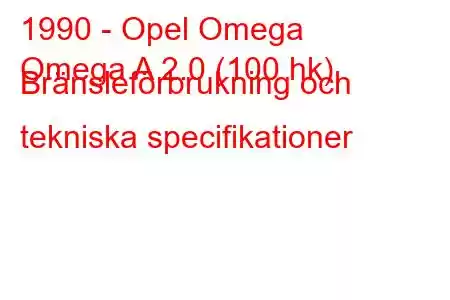 1990 - Opel Omega
Omega A 2.0 (100 hk) Bränsleförbrukning och tekniska specifikationer