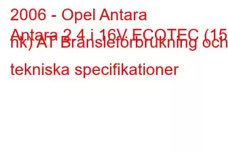 2006 - Opel Antara
Antara 2.4 i 16V ECOTEC (150 hk) AT Bränsleförbrukning och tekniska specifikationer