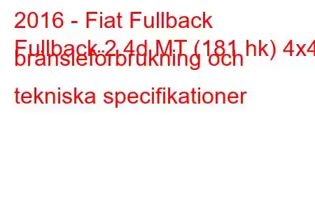 2016 - Fiat Fullback
Fullback 2.4d MT (181 hk) 4x4 bränsleförbrukning och tekniska specifikationer