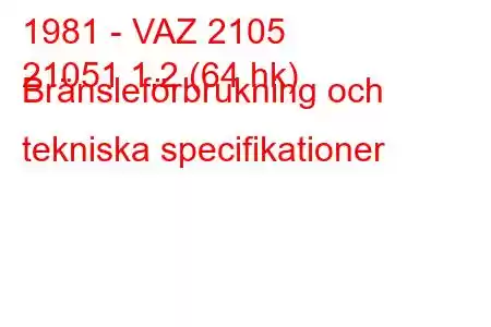 1981 - VAZ 2105
21051 1,2 (64 hk) Bränsleförbrukning och tekniska specifikationer