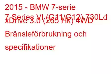 2015 - BMW 7-serie
7 Series VI (G11/G12) 730Ld xDrive 3.0 (265 Hk) 4WD Bränsleförbrukning och specifikationer