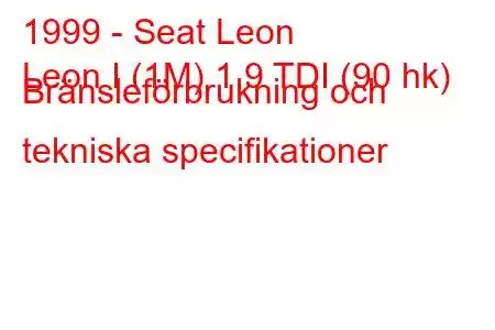 1999 - Seat Leon
Leon I (1M) 1,9 TDI (90 hk) Bränsleförbrukning och tekniska specifikationer