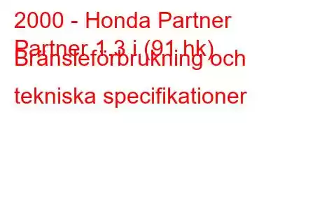 2000 - Honda Partner
Partner 1.3 i (91 hk) Bränsleförbrukning och tekniska specifikationer