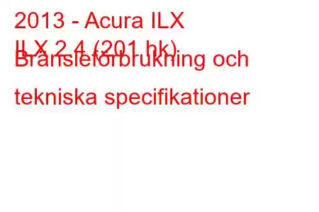 2013 - Acura ILX
ILX 2.4 (201 hk) Bränsleförbrukning och tekniska specifikationer