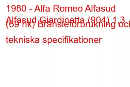 1980 - Alfa Romeo Alfasud
Alfasud Giardinetta (904) 1,3 (69 hk) Bränsleförbrukning och tekniska specifikationer