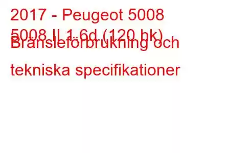 2017 - Peugeot 5008
5008 II 1.6d (120 hk) Bränsleförbrukning och tekniska specifikationer