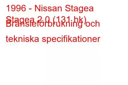 1996 - Nissan Stagea
Stagea 2.0 (131 hk) Bränsleförbrukning och tekniska specifikationer