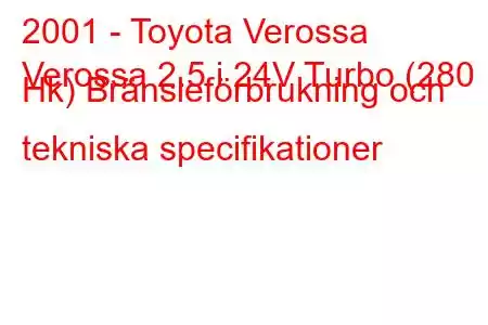 2001 - Toyota Verossa
Verossa 2.5 i 24V Turbo (280 Hk) Bränsleförbrukning och tekniska specifikationer