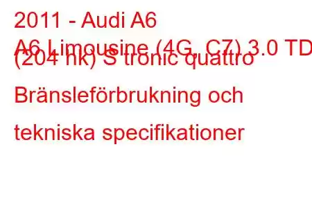 2011 - Audi A6
A6 Limousine (4G, C7) 3.0 TDI (204 hk) S tronic quattro Bränsleförbrukning och tekniska specifikationer