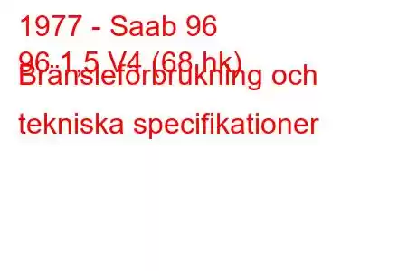 1977 - Saab 96
96 1,5 V4 (68 hk) Bränsleförbrukning och tekniska specifikationer