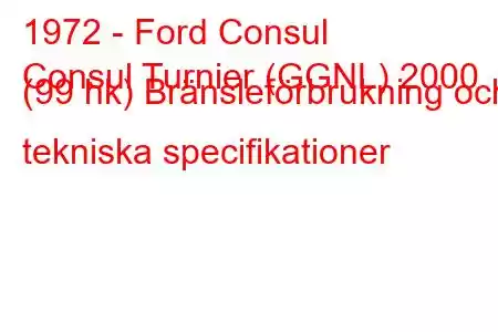 1972 - Ford Consul
Consul Turnier (GGNL) 2000 (99 hk) Bränsleförbrukning och tekniska specifikationer