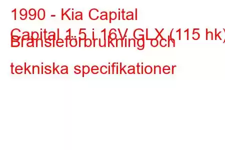 1990 - Kia Capital
Capital 1,5 i 16V GLX (115 hk) Bränsleförbrukning och tekniska specifikationer