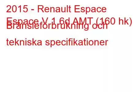 2015 - Renault Espace
Espace V 1.6d AMT (160 hk) Bränsleförbrukning och tekniska specifikationer