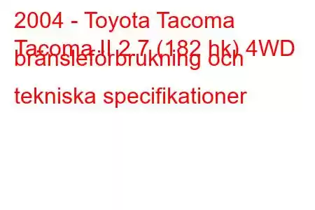 2004 - Toyota Tacoma
Tacoma II 2.7 (182 hk) 4WD bränsleförbrukning och tekniska specifikationer