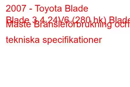 2007 - Toyota Blade
Blade 3.4 24V6 (280 hk) Blade Maste Bränsleförbrukning och tekniska specifikationer