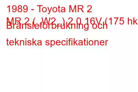 1989 - Toyota MR 2
MR 2 (_W2_) 2.0 16V (175 hk) Bränsleförbrukning och tekniska specifikationer