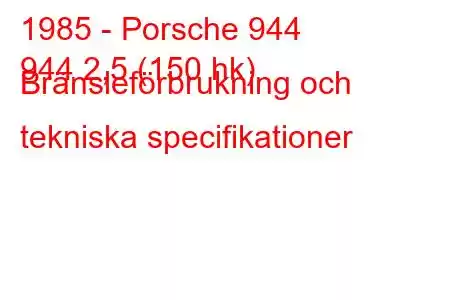 1985 - Porsche 944
944 2,5 (150 hk) Bränsleförbrukning och tekniska specifikationer