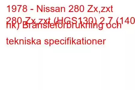 1978 - Nissan 280 Zx,zxt
280 Zx,zxt (HGS130) 2,7 (140 hk) Bränsleförbrukning och tekniska specifikationer