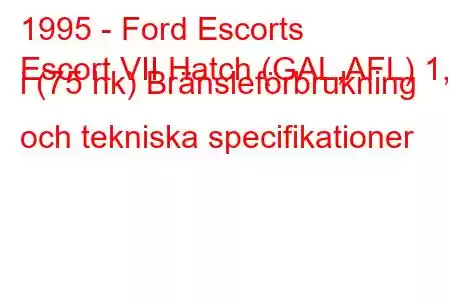 1995 - Ford Escorts
Escort VII Hatch (GAL,AFL) 1,4 i (75 hk) Bränsleförbrukning och tekniska specifikationer