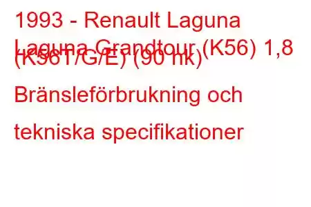 1993 - Renault Laguna
Laguna Grandtour (K56) 1,8 (K56T/G/E) (90 hk) Bränsleförbrukning och tekniska specifikationer