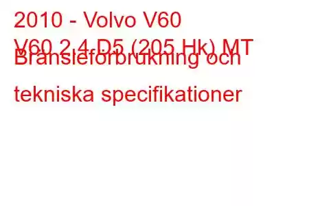 2010 - Volvo V60
V60 2.4 D5 (205 Hk) MT Bränsleförbrukning och tekniska specifikationer