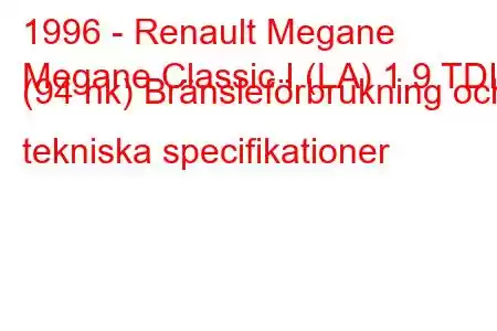 1996 - Renault Megane
Megane Classic I (LA) 1.9 TDI (94 hk) Bränsleförbrukning och tekniska specifikationer