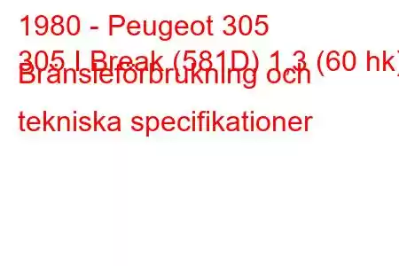 1980 - Peugeot 305
305 I Break (581D) 1,3 (60 hk) Bränsleförbrukning och tekniska specifikationer