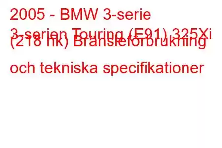 2005 - BMW 3-serie
3-serien Touring (E91) 325Xi (218 hk) Bränsleförbrukning och tekniska specifikationer