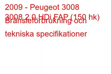 2009 - Peugeot 3008
3008 2.0 HDi FAP (150 hk) Bränsleförbrukning och tekniska specifikationer