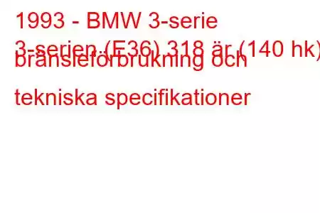 1993 - BMW 3-serie
3-serien (E36) 318 är (140 hk) bränsleförbrukning och tekniska specifikationer