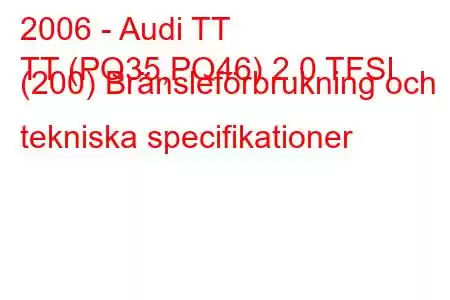 2006 - Audi TT
TT (PQ35,PQ46) 2.0 TFSI (200) Bränsleförbrukning och tekniska specifikationer