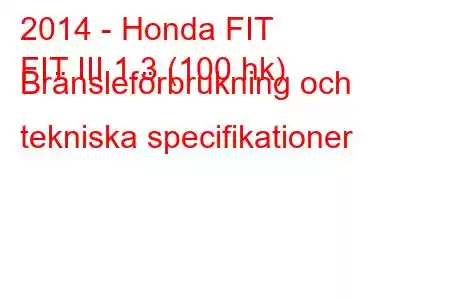 2014 - Honda FIT
FIT III 1.3 (100 hk) Bränsleförbrukning och tekniska specifikationer