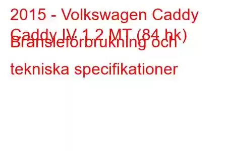 2015 - Volkswagen Caddy
Caddy IV 1.2 MT (84 hk) Bränsleförbrukning och tekniska specifikationer