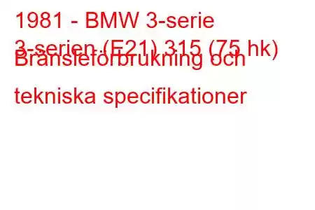 1981 - BMW 3-serie
3-serien (E21) 315 (75 hk) Bränsleförbrukning och tekniska specifikationer