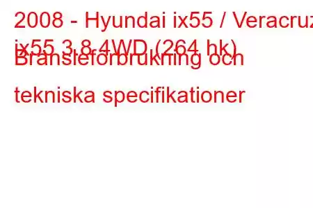 2008 - Hyundai ix55 / Veracruz
ix55 3.8 4WD (264 hk) Bränsleförbrukning och tekniska specifikationer