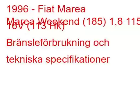 1996 - Fiat Marea
Marea Weekend (185) 1,8 115 16V (113 Hk) Bränsleförbrukning och tekniska specifikationer