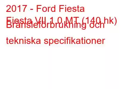 2017 - Ford Fiesta
Fiesta VII 1.0 MT (140 hk) Bränsleförbrukning och tekniska specifikationer