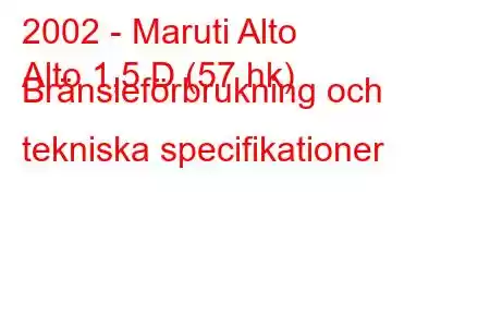 2002 - Maruti Alto
Alto 1,5 D (57 hk) Bränsleförbrukning och tekniska specifikationer