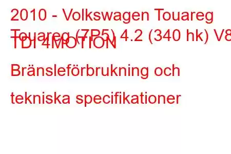 2010 - Volkswagen Touareg
Touareg (7P5) 4.2 (340 hk) V8 TDI 4MOTION Bränsleförbrukning och tekniska specifikationer