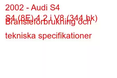 2002 - Audi S4
S4 (8E) 4.2 i V8 (344 hk) Bränsleförbrukning och tekniska specifikationer