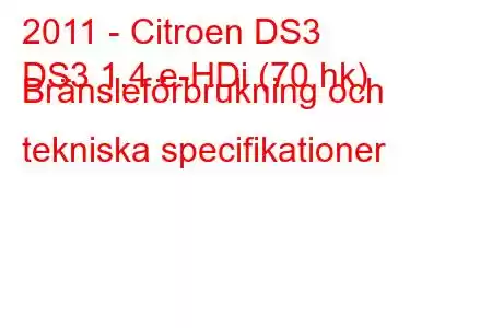 2011 - Citroen DS3
DS3 1.4 e-HDi (70 hk) Bränsleförbrukning och tekniska specifikationer