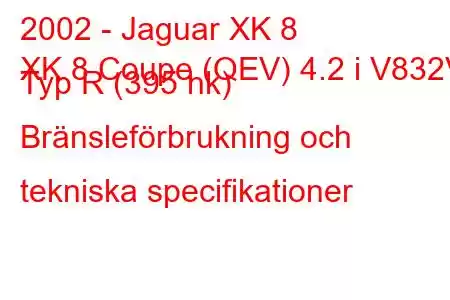 2002 - Jaguar XK 8
XK 8 Coupe (QEV) 4.2 i V832V Typ R (395 hk) Bränsleförbrukning och tekniska specifikationer