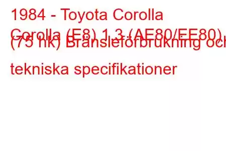 1984 - Toyota Corolla
Corolla (E8) 1.3 (AE80/EE80) (75 hk) Bränsleförbrukning och tekniska specifikationer